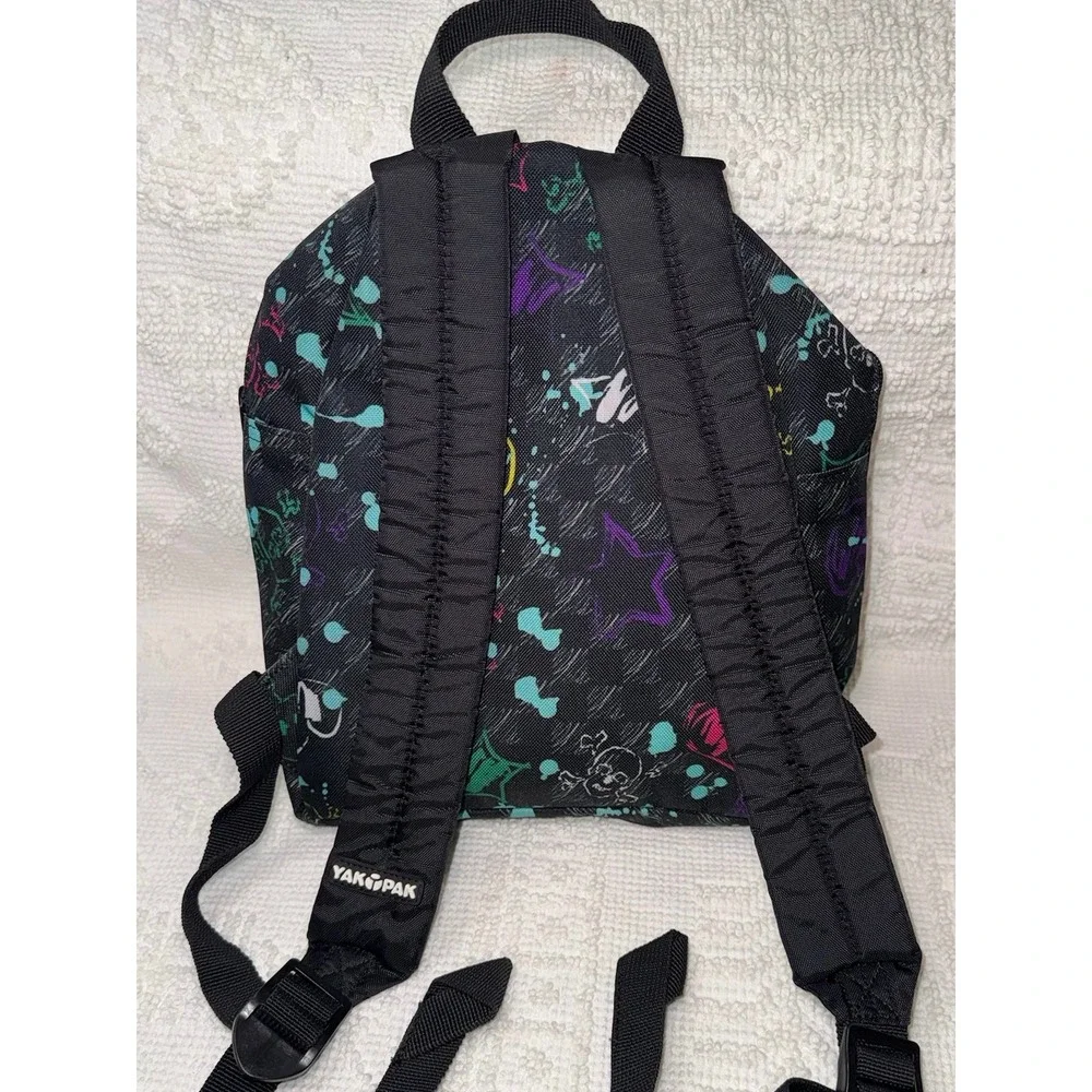 Yak‎ Pak Mini Backpack Graffiti Skull Print Black Neon Small Daypack Streetwear